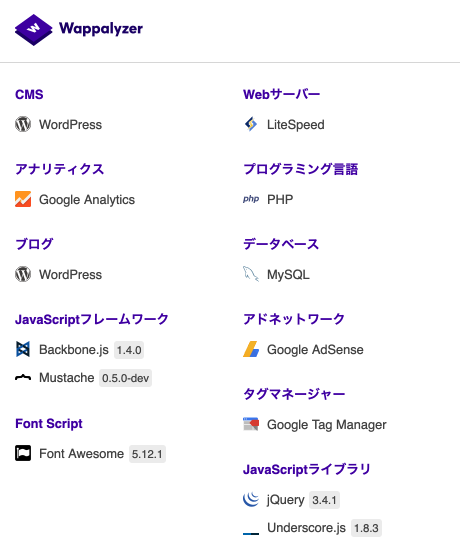 Webサイトの使用技術を調べる「Wappalyzer」が便利